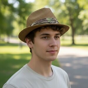 Primos Hunting Calls Paramount Outdoors Mens Brown Straw Fedora Camo Band Hat